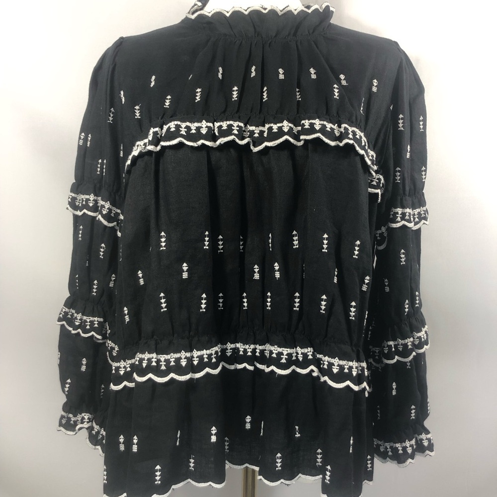 Isabel Marant Étoile "Daniela" Peasant Blouse - Black/White Embroidery Size 38